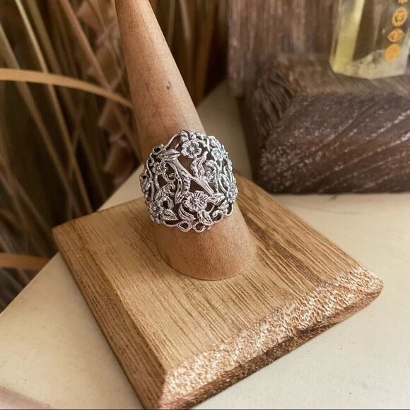 Plumeria Sterling Silver Ring Floral Ring Boho Ring - Picture 2 of 7